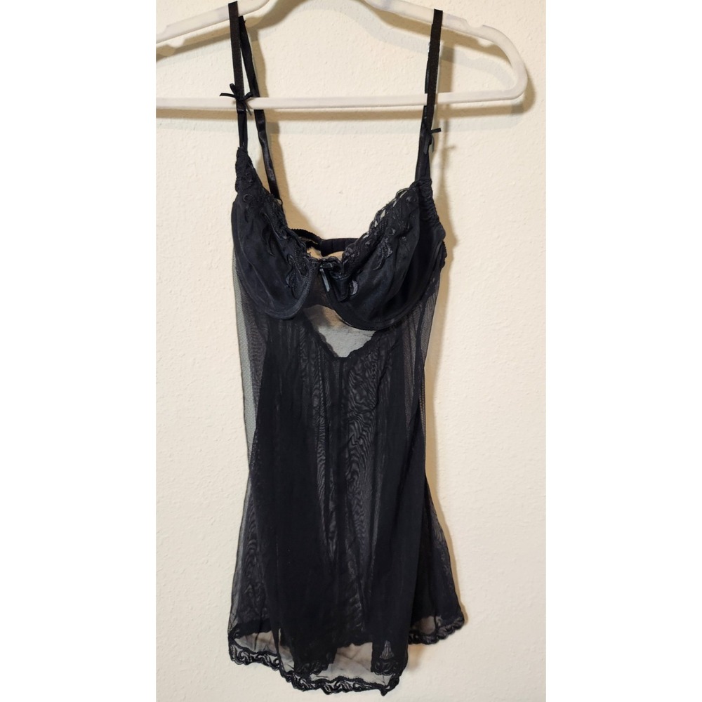 Vintage Victoria's Secret Sheer Black Babydoll Lace Sexy 34D Punk Goth‎ Clubwear